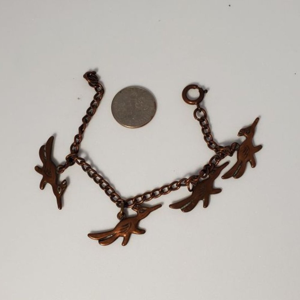 Solid Copper Cuban Link Bracelet with Roadrunners